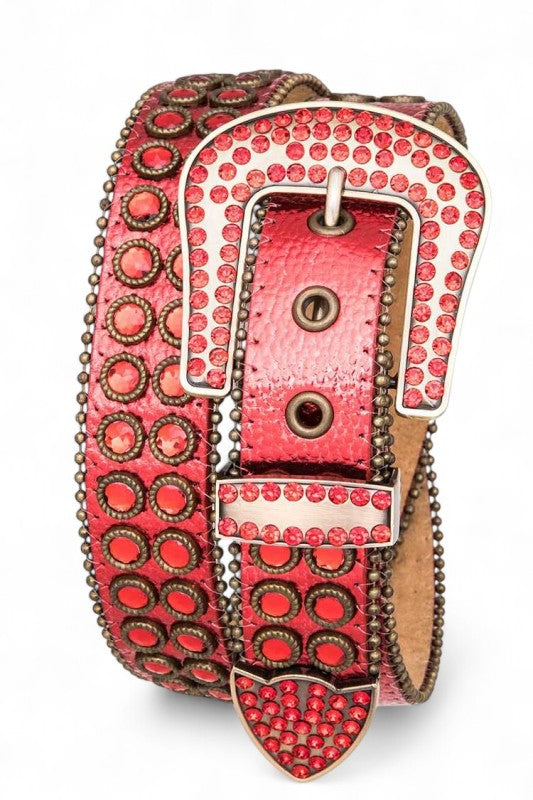 Full Stone Metallic Leather Western Belt