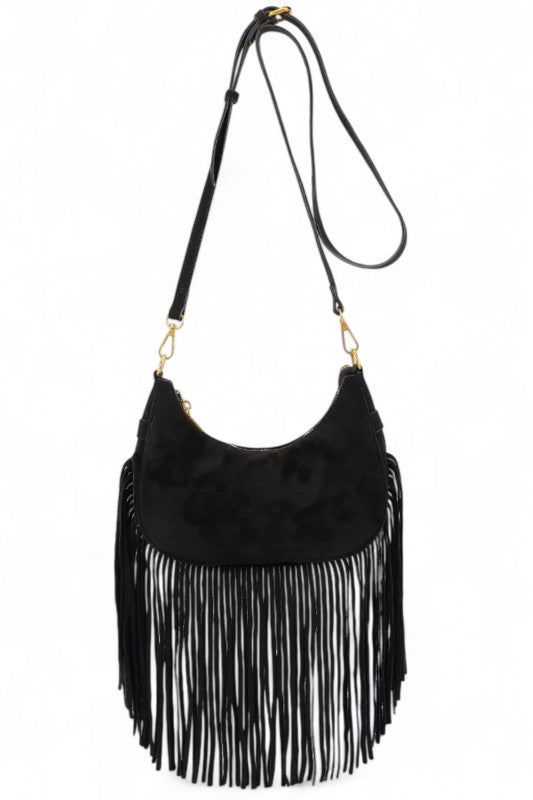 Faux Suede Fringe Boho Crossbody Bag