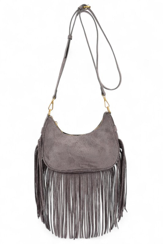 Faux Suede Fringe Boho Crossbody Bag