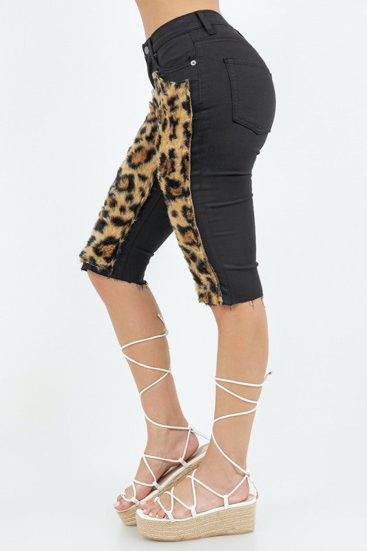 GJG Denim Wild Side Leopard Faux Fur Shorts