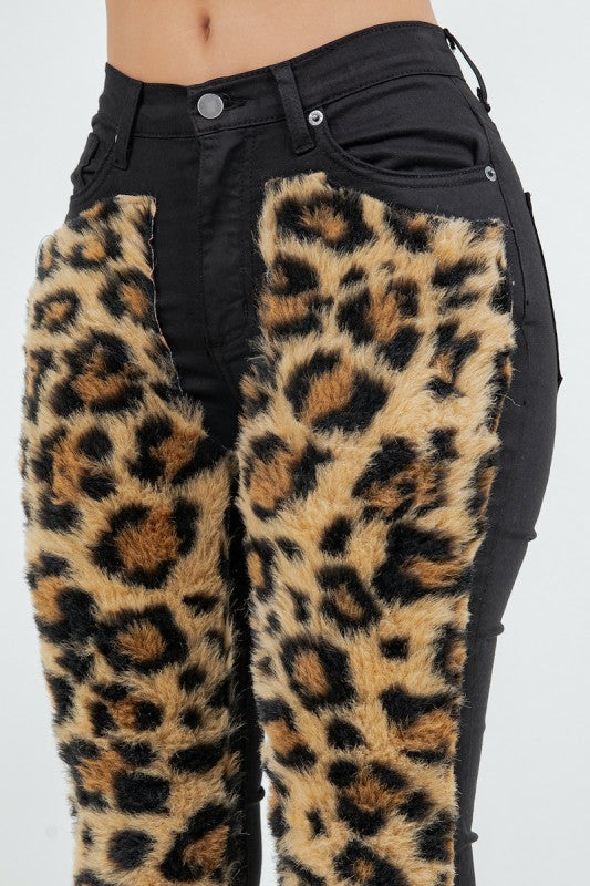 GJG Denim Wild Side Leopard Faux Fur Shorts