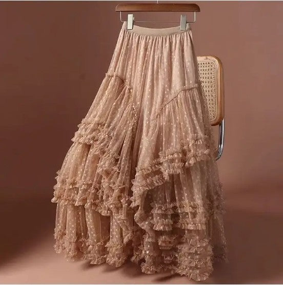 Miss Sparkling | Mesh Ruffle Maxi Skirt