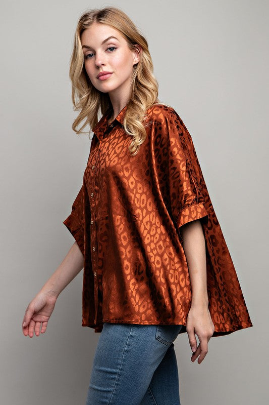 Sweet Generis Light Satin Print Button Down Shirt