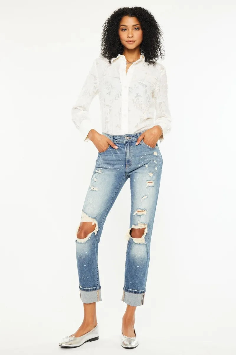 Kancan High Rise Distressed Boyfriend Fit Jeans