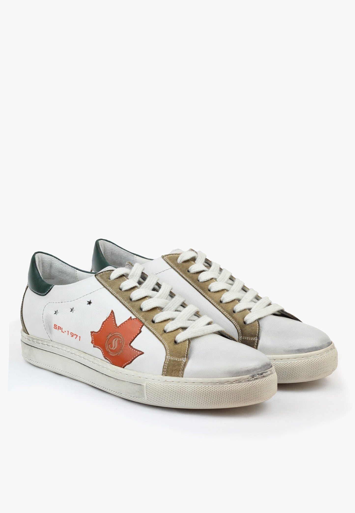 Sepol Men's Ese-Fresh White Orange Distressed Sneakers