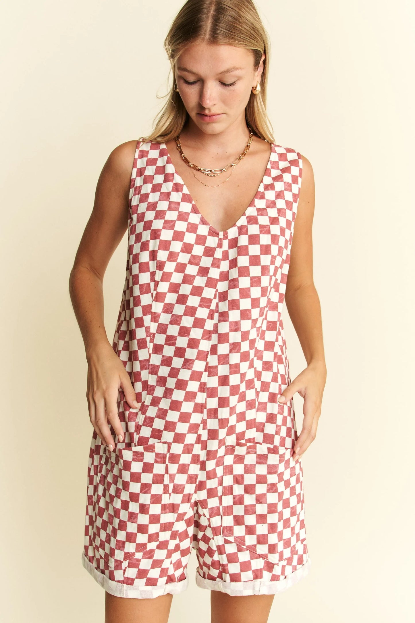 PLUS Jade By Jane Plus Size Plaid Print Shorts Romper