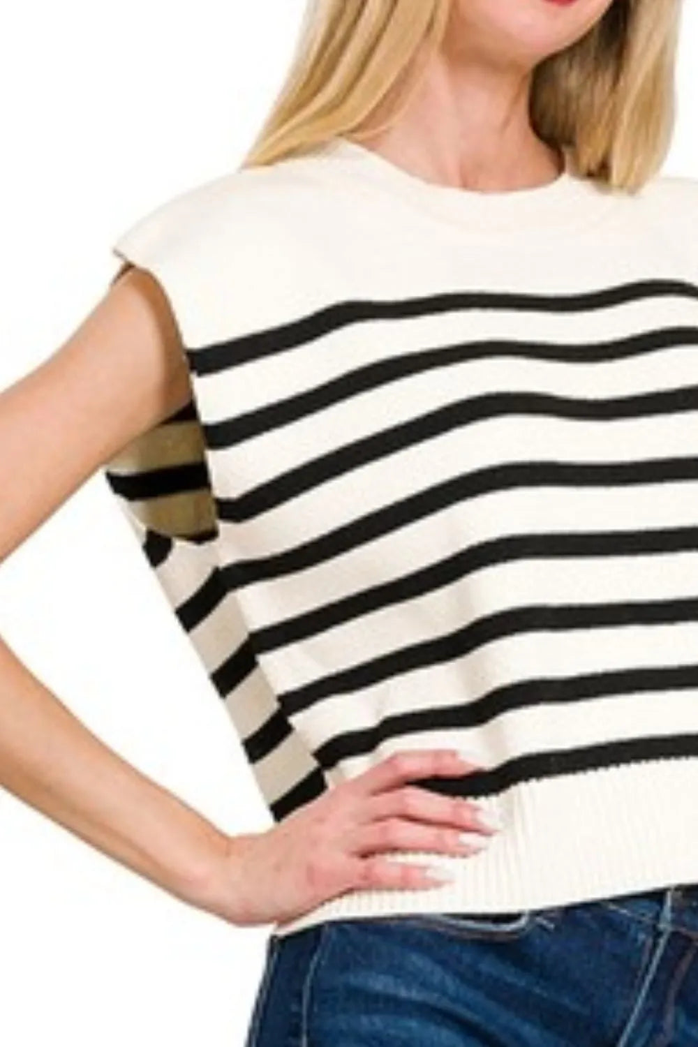 Zenana Oversized Crew Neck Stripe Sweater Vest