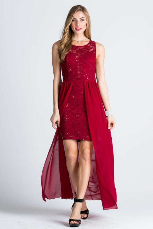 La Scala High Low Overlay Lace Dress