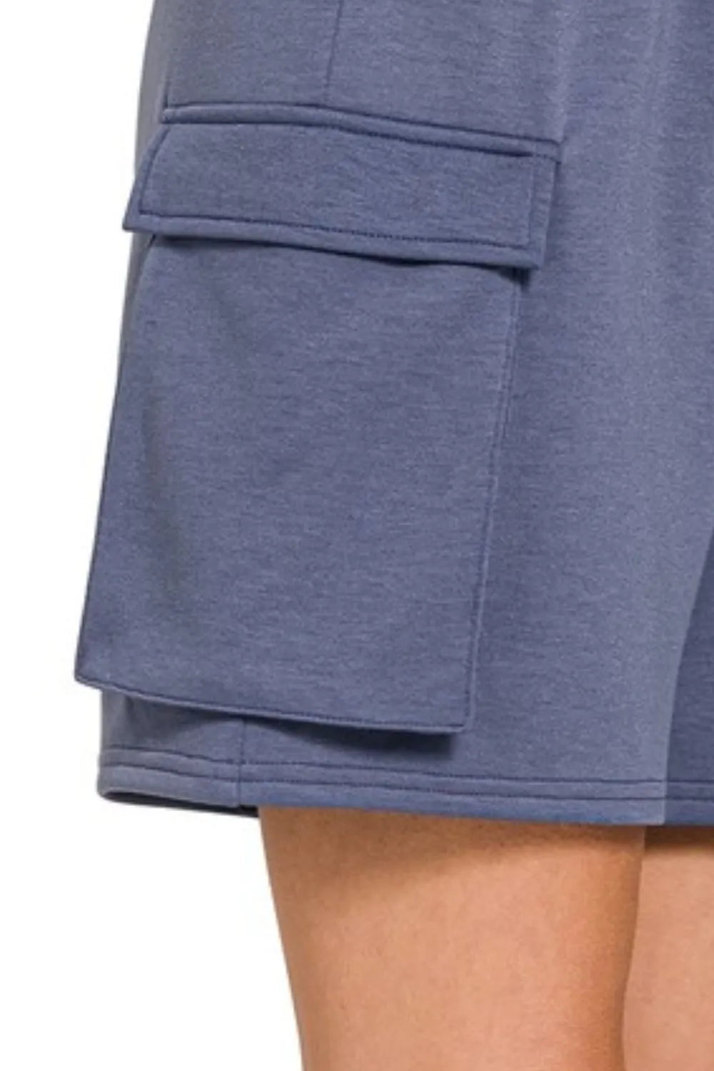 Zenana Scuba Thigh Pocket Shorts in Blue