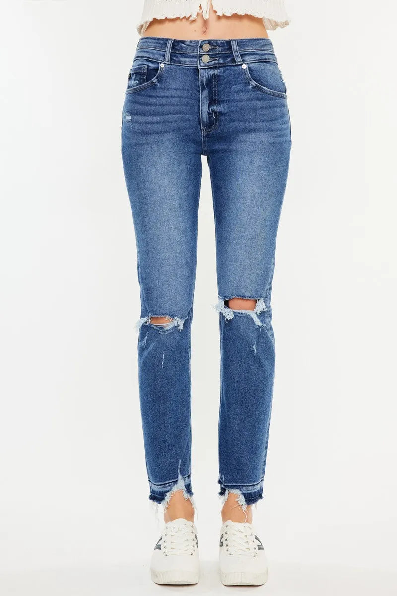 Kancan High Rise Distressed Slim Straight Jeans