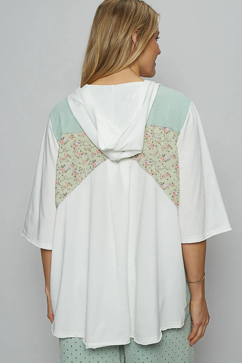 POL Lace-Up Hooded T-Shirt with Paisley Panel Detail