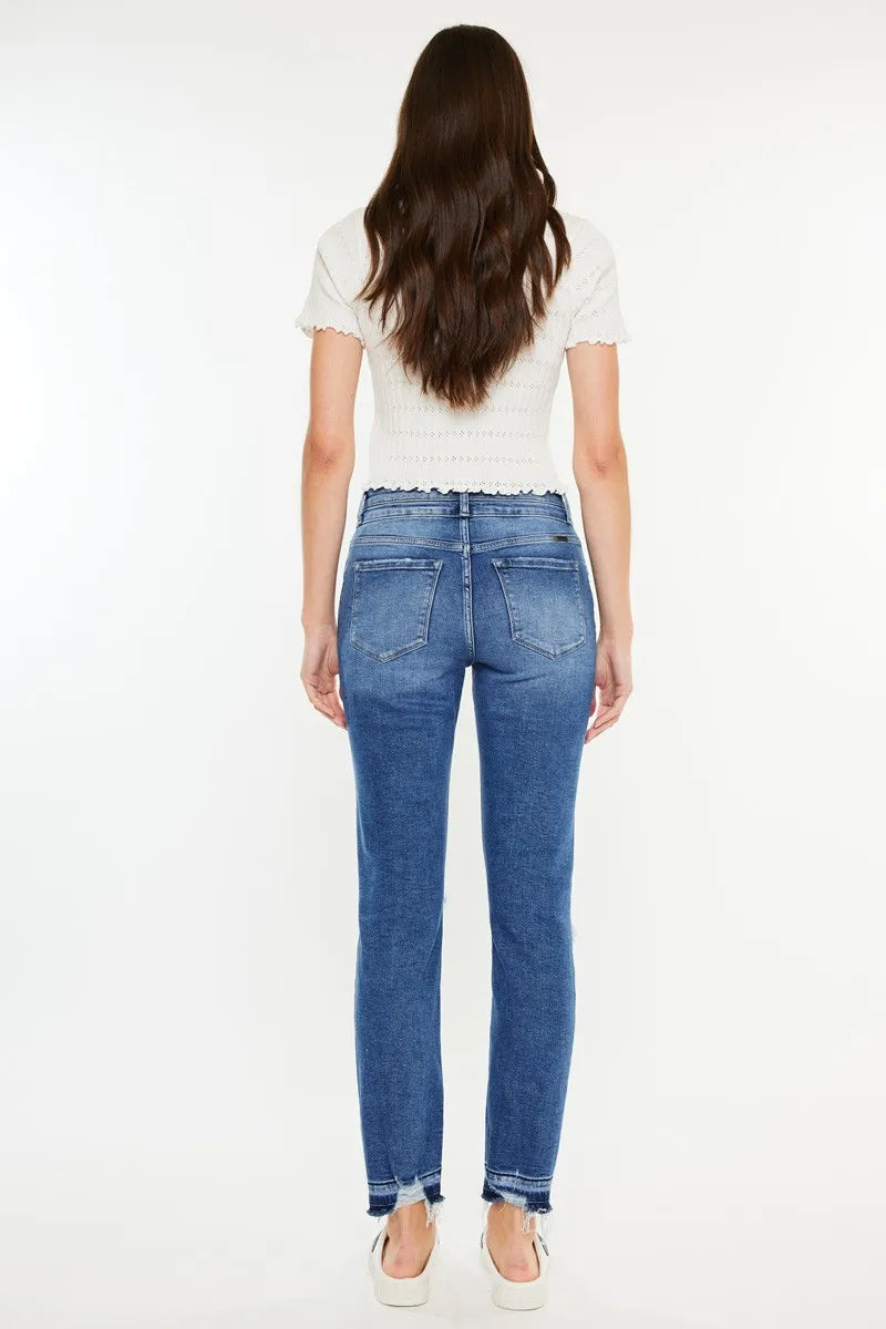 Kancan High Rise Distressed Slim Straight Jeans