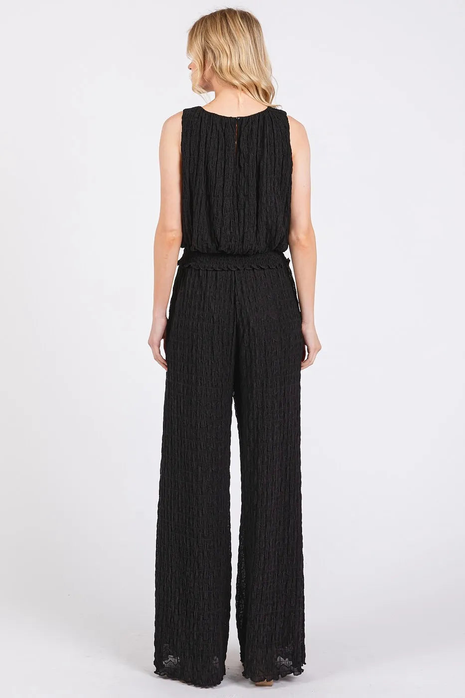 Mittoshop Textured Stretchy Crop Tank and Pants Set in Black