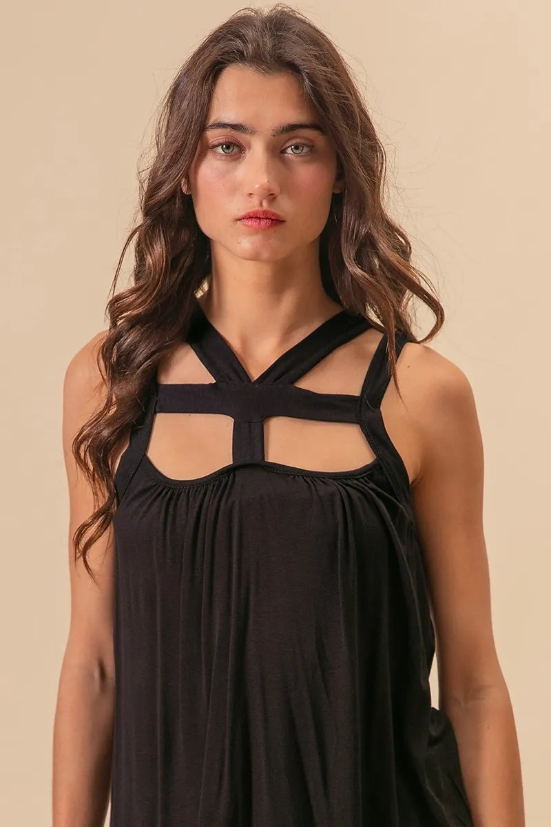 BiBi Rayon Span Jersey Cut Out with Straps Detailed in Black