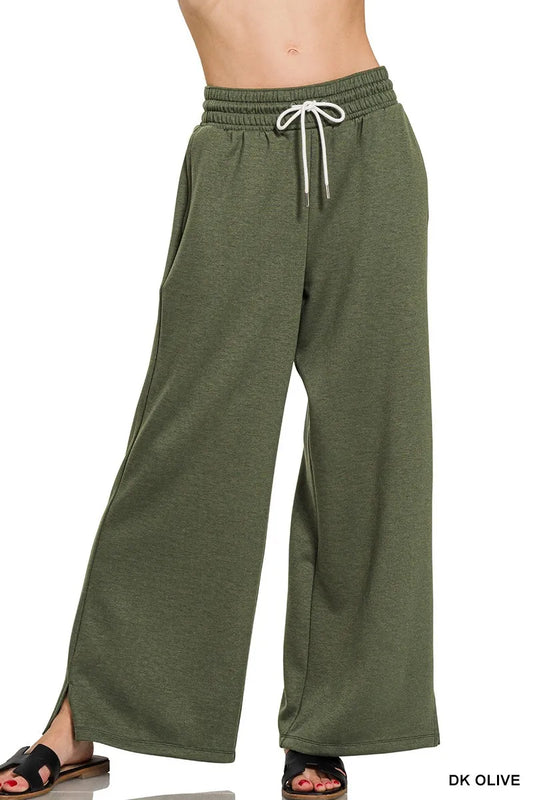 Zenana Scuba Drawstring Pants in Olive
