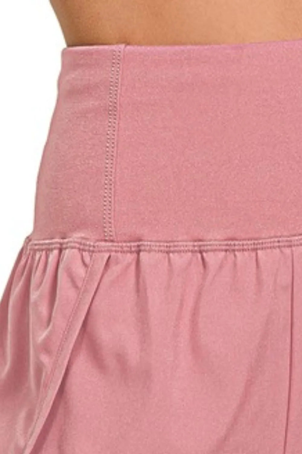 Zenana High Waisted Zippered Back Pocket Running Shorts in Rose