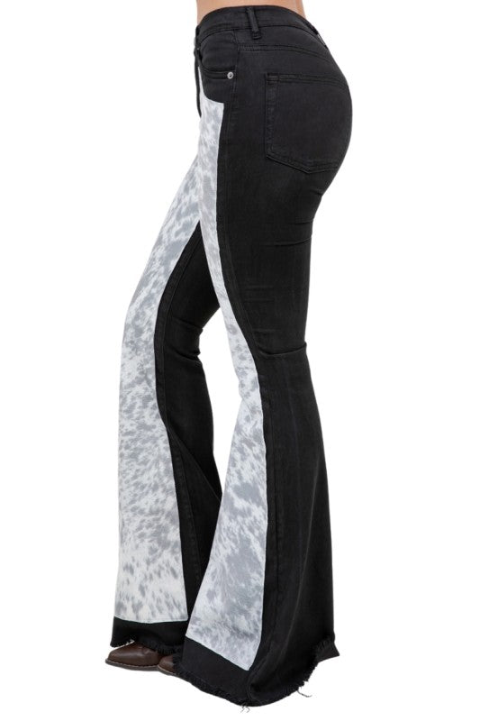GJG Denim Rodeo Bell Bottom Jean Gray Horse Belly Hide