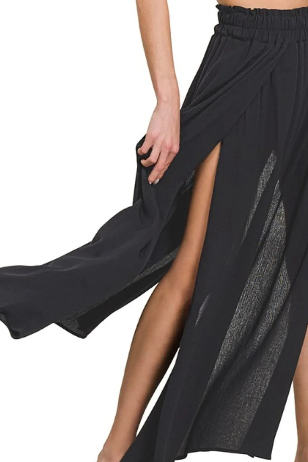Zenana Woven Crinkle Gauze Long Skirts in Black