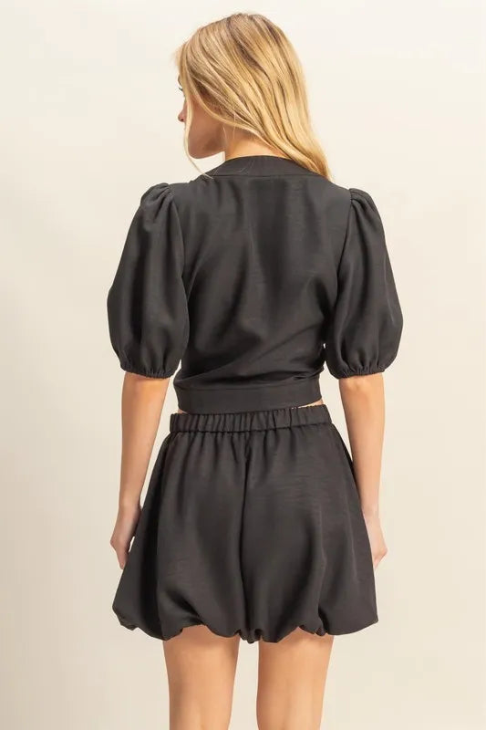 HYFVE Front Tie Top and Bubble Hem Shorts in Black