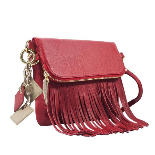ClaudiaG Flamingo Leather Fringe Handbag- Scarlet Red