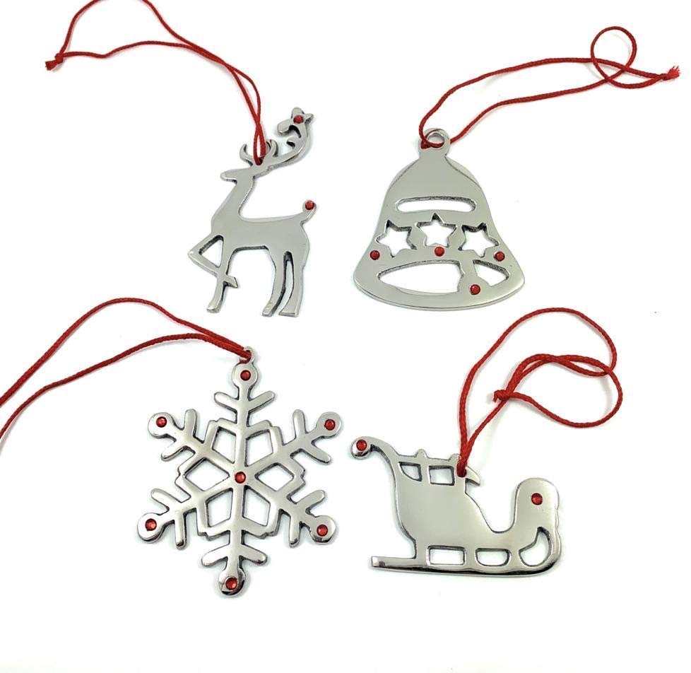 Handmade Christmas Ornaments Set of 4 with Red Ruby