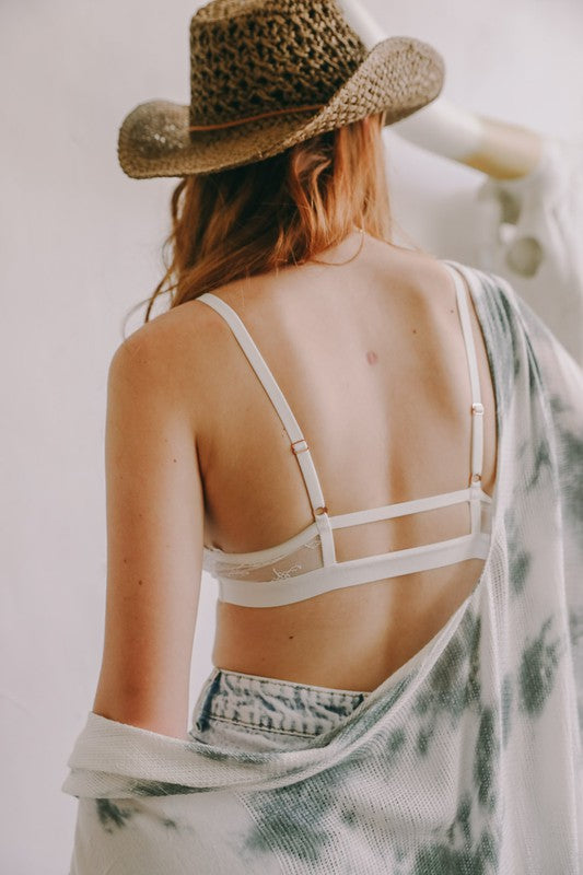 Leto Accessories Center Cross Strap Lace Bralette