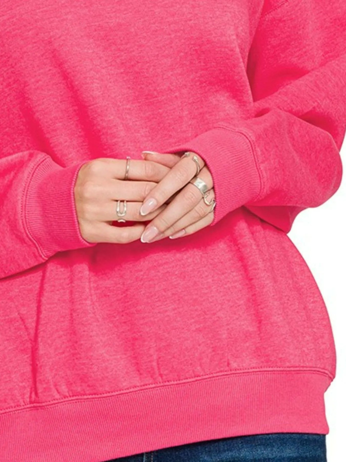Zenana Fleece Crewneck Long Sleeve Sweatshirt in Fuchsia