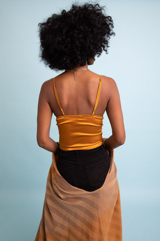 Leto Accessories Longline Satin Top