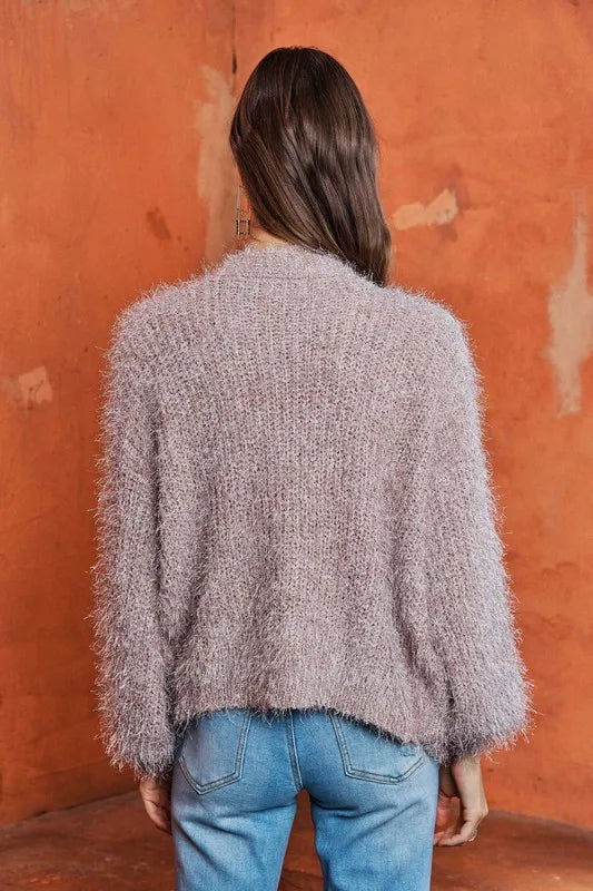 ADORA Fuzzy Sweater Cardigan in Sand