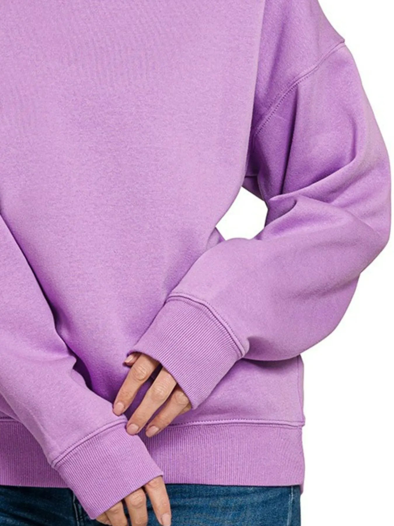 Zenana Fleece Crewneck Long Sleeve Sweatshirt in Lavender