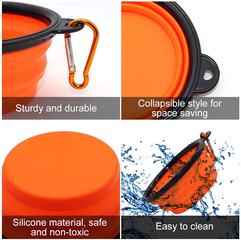 5" Portable and Foldable Small Dog Bowl-Orange set of 5