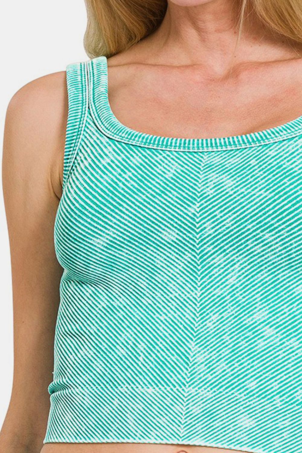 Zenana Washed Ribbed Scoop Neck Wide Strap Tank in Turquoise