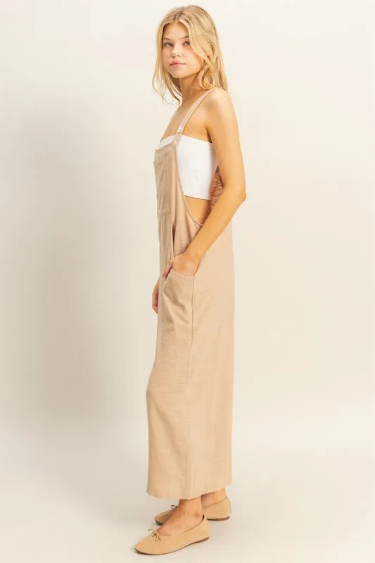 HYFVE Textured Wide Leg Overall in Taupe