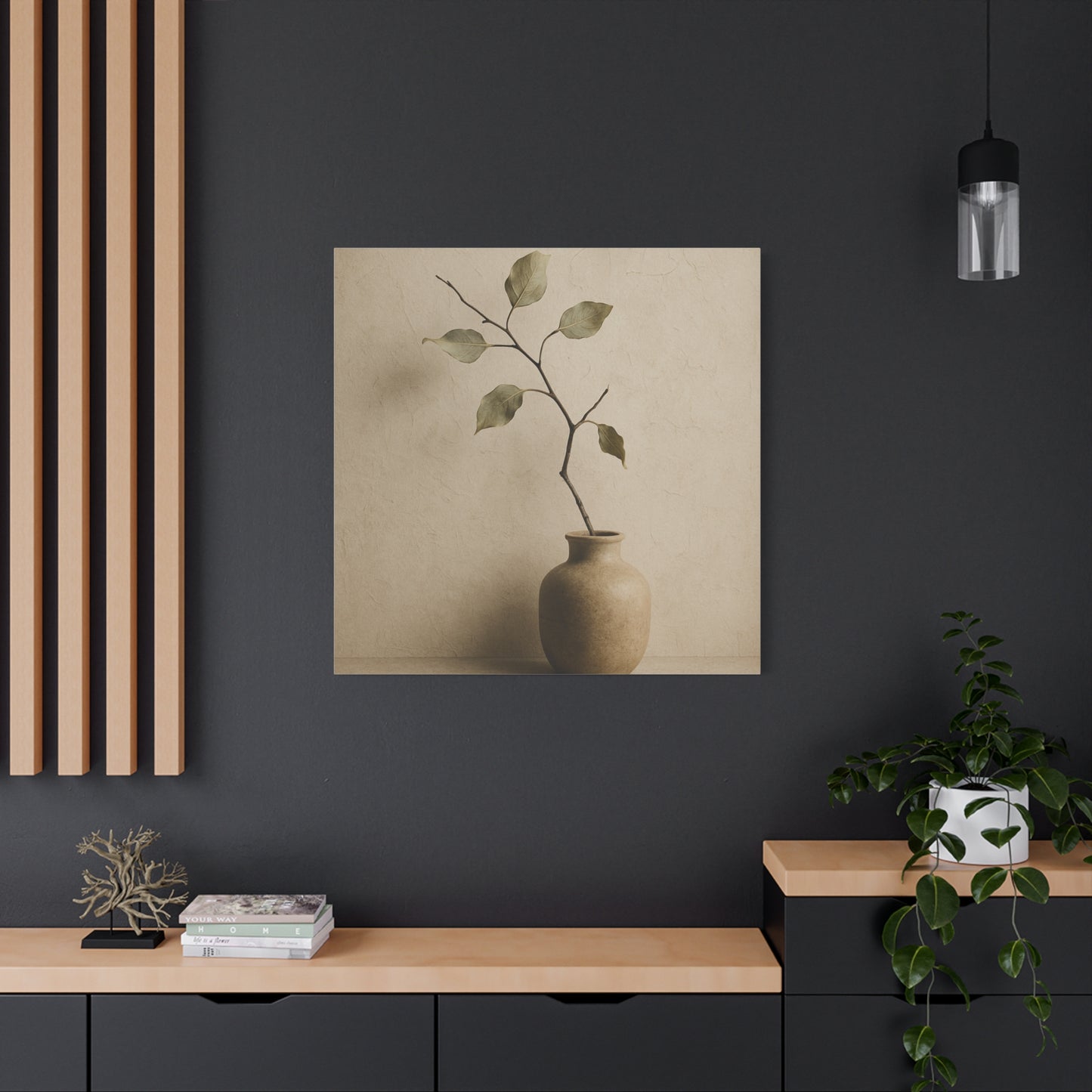 Japandi Style Wabi-Sabi Dried Branch - Minimalist Beige & Earth Tone Canvas Wall Art