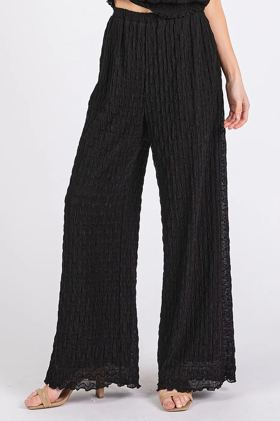 Mittoshop Textured Stretchy Crop Tank and Pants Set in Black