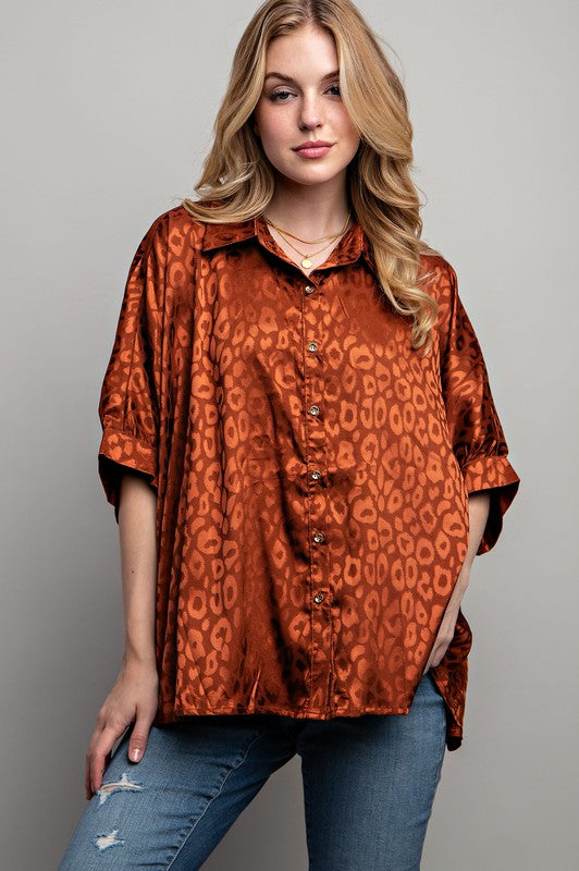 Sweet Generis Light Satin Print Button Down Shirt