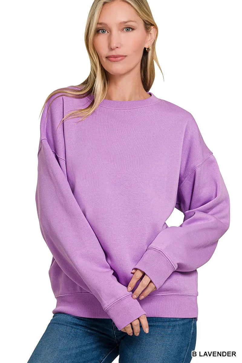 Zenana Fleece Crewneck Long Sleeve Sweatshirt in Lavender