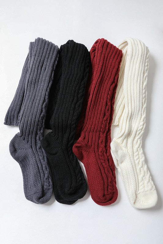 Leto Accessories Knee High Cable Knit Socks