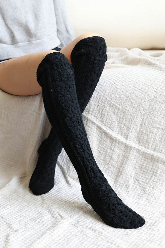 Leto Accessories Knee High Cable Knit Socks