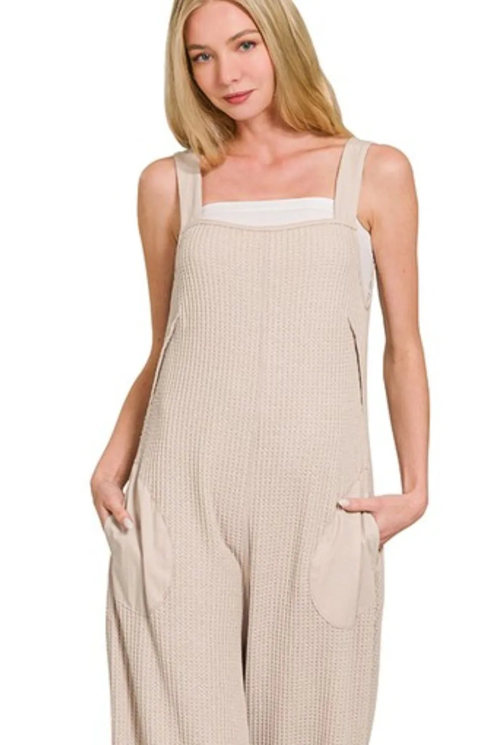 Zenana Knit Waffle Wide Leg Overalls