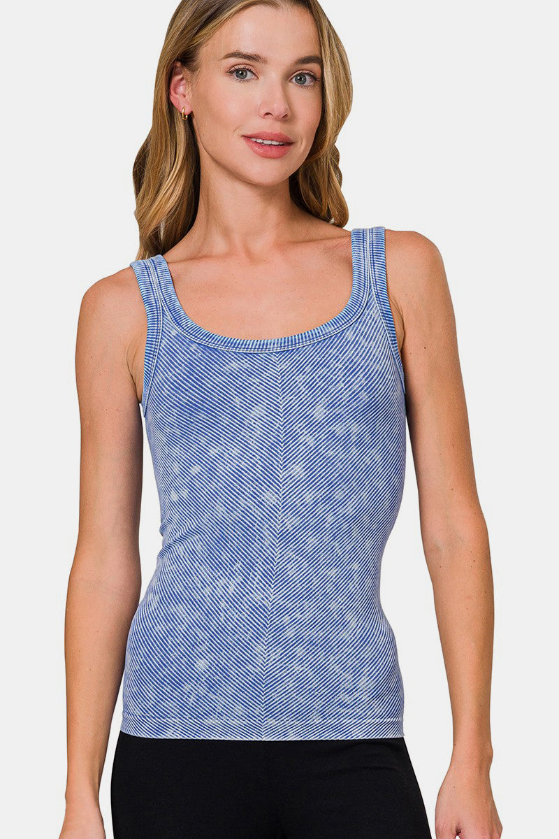 Zenana Ribbed Scoop Neck Tank in Indigo