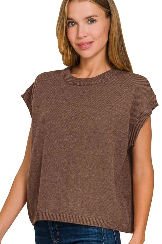 Zenana Oversized Viscose Sweater Vest in Brown