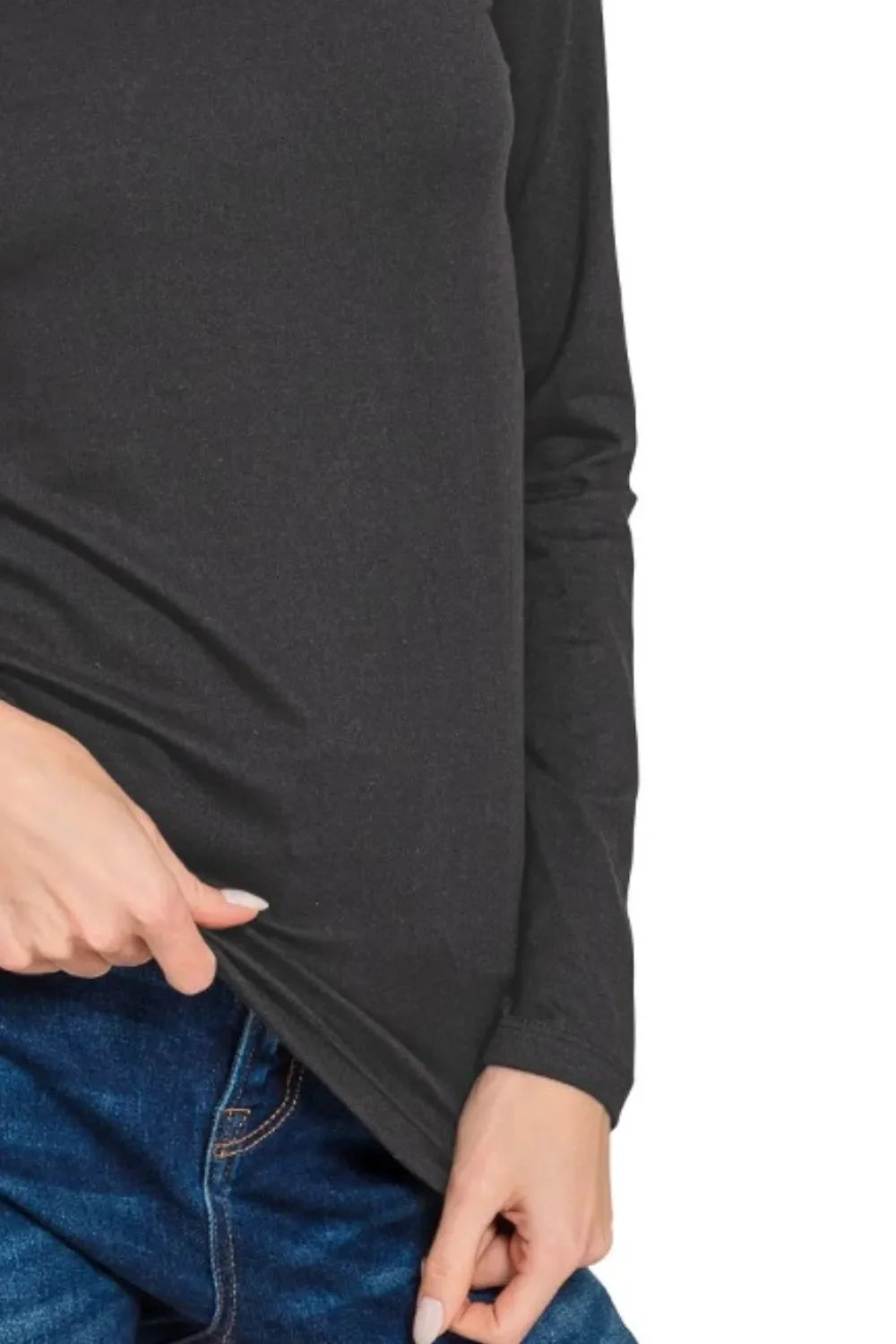 Zenana Brushed Microfiber Long Sleeve V-neck Tee in Black