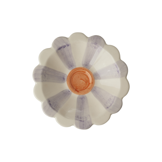 Ceramic Flower Dipping Bowl with Lavender Hand Painted Stripes