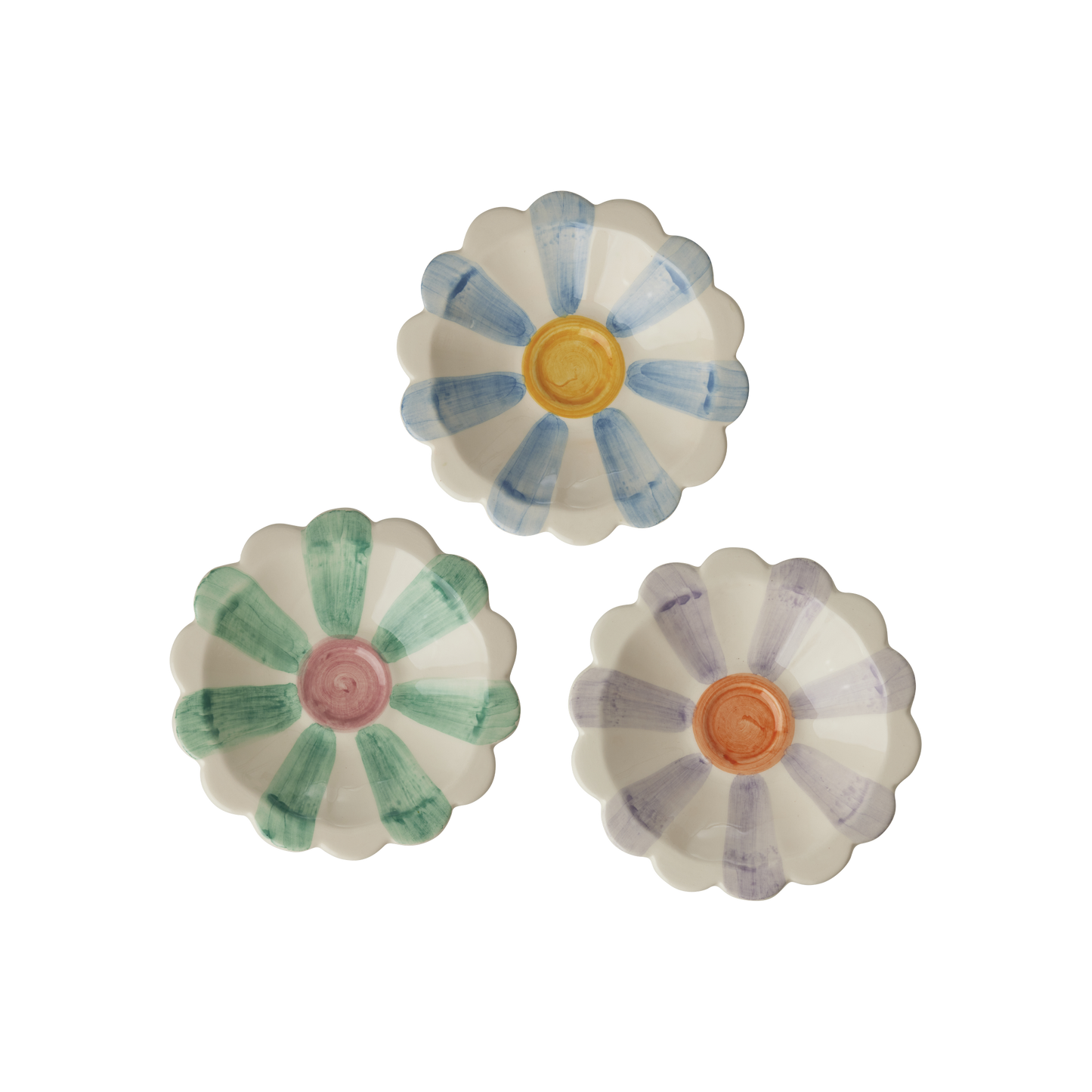 Ceramic Flower Dipping Bowl with Lavender Hand Painted Stripes