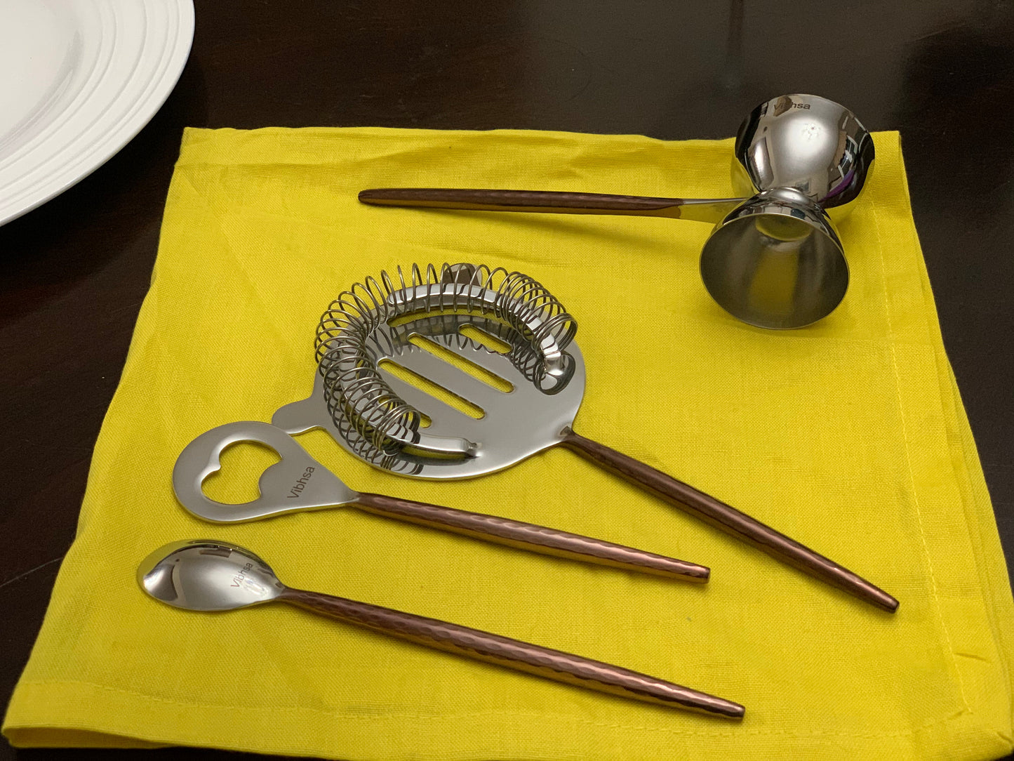 Vibhsa Bar Tools Accessories & Bartending Kit set of 4 for Home Bar (Copper Hammered)