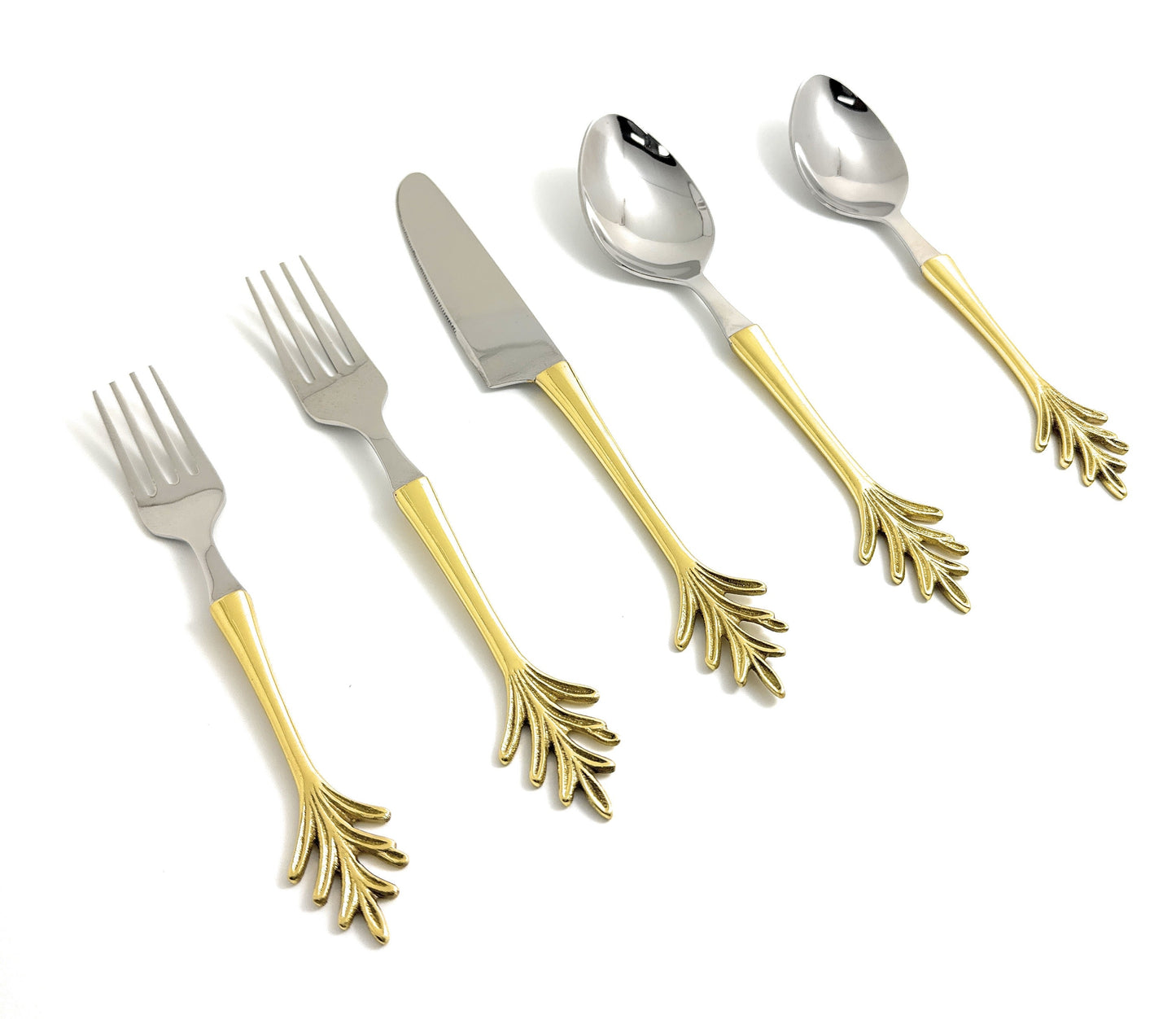 Stainless Steel Golden Flatware 20p set Leaf Style Design