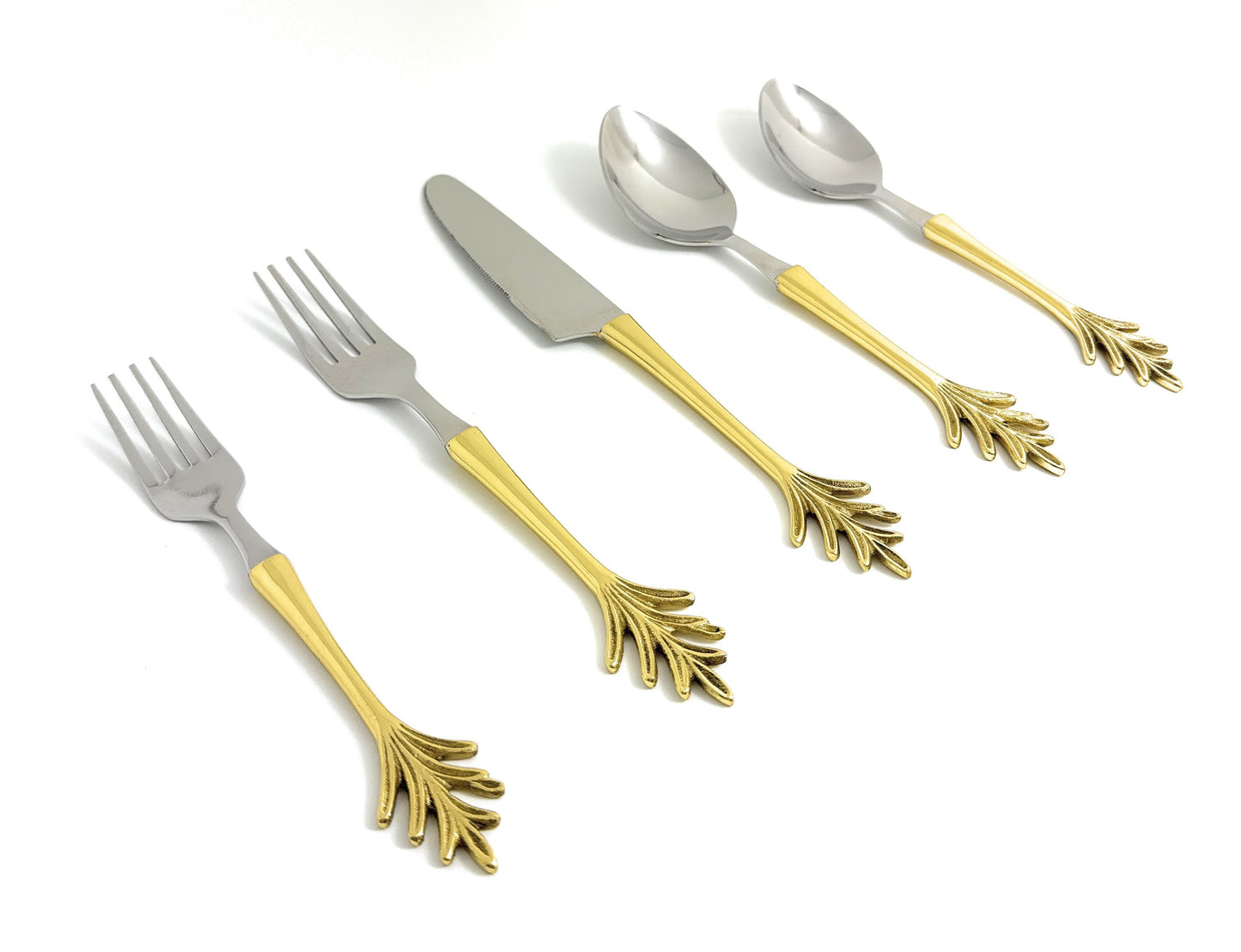 Stainless Steel Golden Flatware 20p set Leaf Style Design