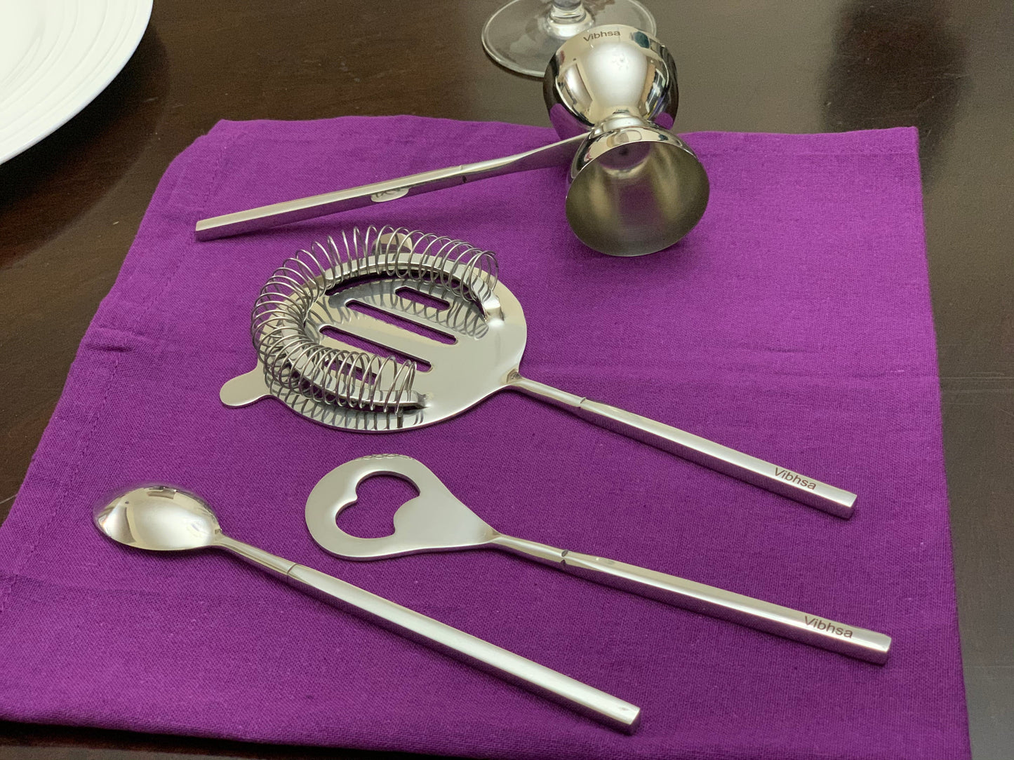 Vibhsa Bar Tools Accessories & Bartending Kit set of 4 for Home Bar (Silver)