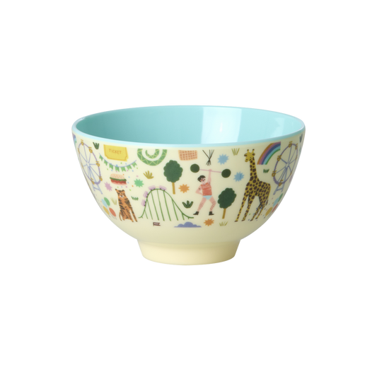 Small Melamine Bowl - Fun Fair Print - Mint- 10.1oz -